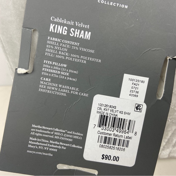 Martha Stewart Collection Cable Knit Velvet Gray King Sham (1) - Picture 4 of 4